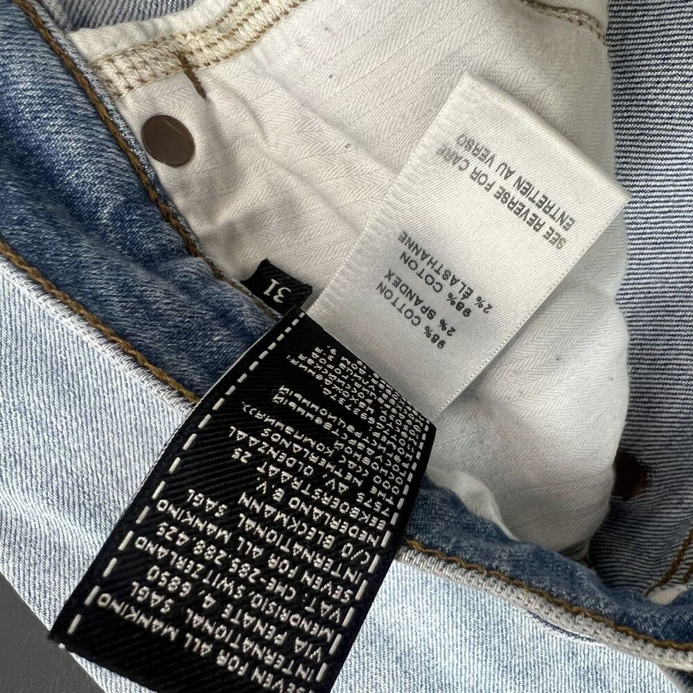 7 for all Mankind Cropped Alexa Raw Hem Colorblock White and Blue Jeans Womens S - Picture 11 of 16